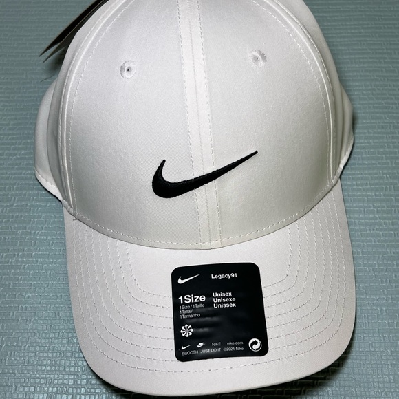 NIKE LEGACY91 GOLF ADJUSTABLE DRI-FIT HAT WHITE BLACK SWOOSH- NEW WITH T… - Picture 3 of 7